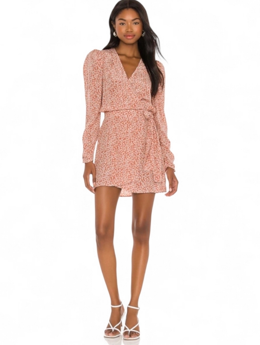 Free People Kinsley Long Sleeve Wrap Dress In Grapefruit Fizz Combo Size 10